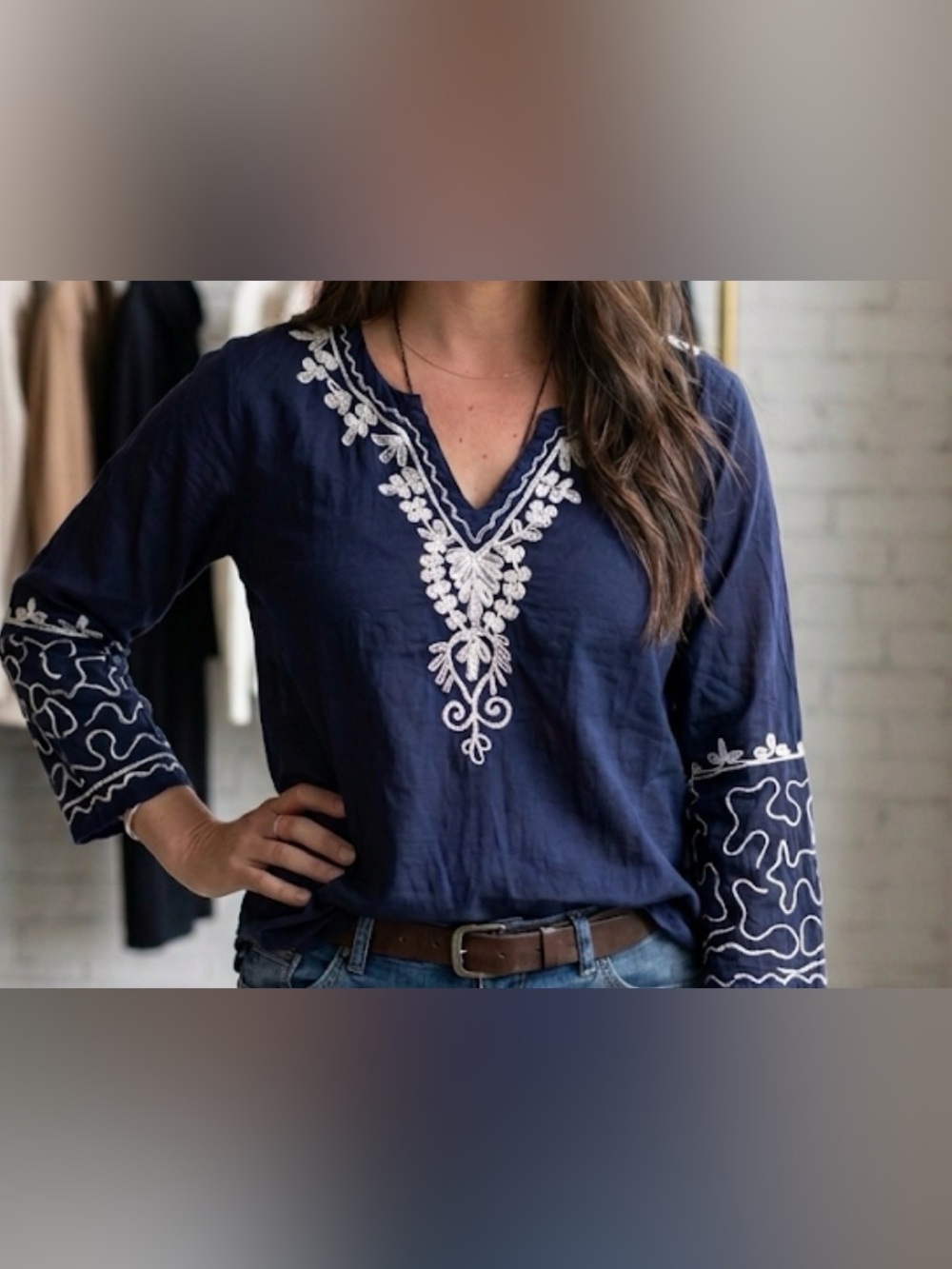 SOLD 100% Cotton Wayan Natural Wear Embroidered Tunic Beach Cover Up L/XL - Picture 2 of 15
